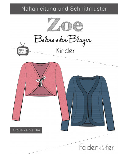 Bolerojacke "Zoe" by Fadenkäfer, Papierschnittmuster