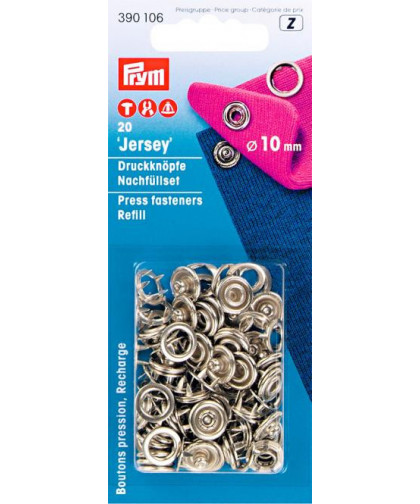 PRYM Nachfüllpackung für Druckknöpfe 390107 "Jersey" Zackenring - 10mm - silber