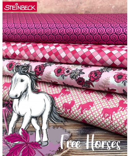 0,1m Baumwolle "Free Horses" Rosen by Steinbeck
