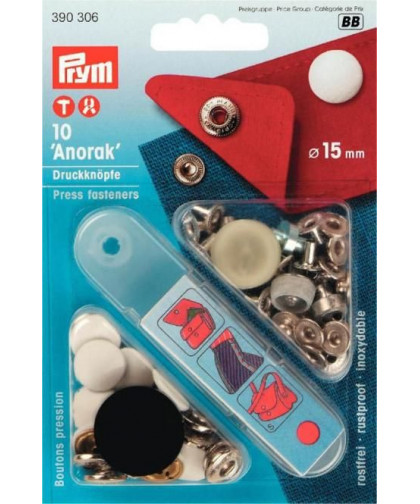 PRYM Druckknöpfe "Anorak", 15mm - weiß