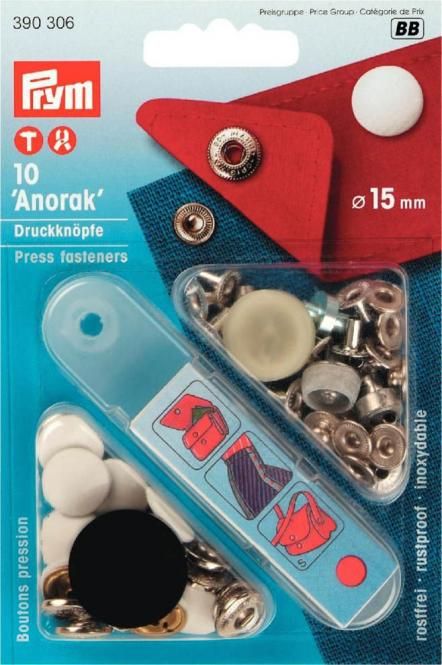 PRYM Druckknöpfe Anorak, 15mm - weiß