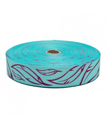 Gurtband Federn Fuchsia auf mint 30mm