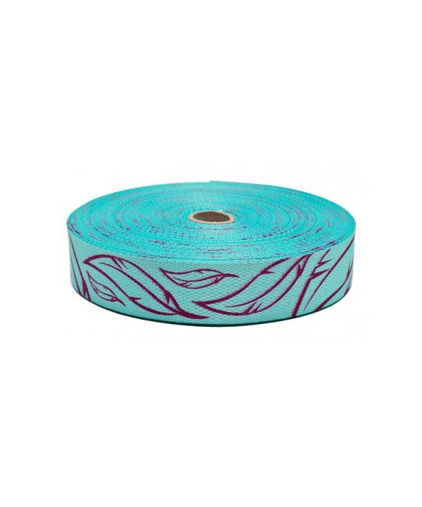 Gurtband Federn Fuchsia auf mint 30mm