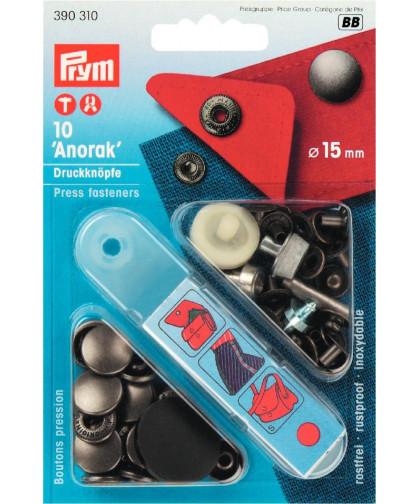 PRYM Druckknöpfe "Anorak", 15mm - alteisen