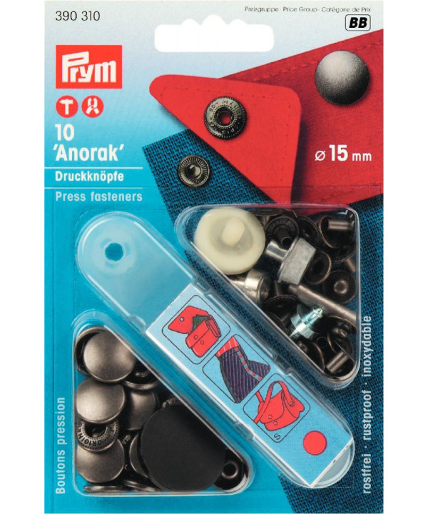 PRYM Druckknöpfe "Anorak", 15mm - alteisen
