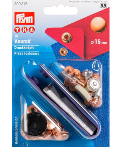 PRYM Druckknöpfe "Anorak", 15mm - verkupfert