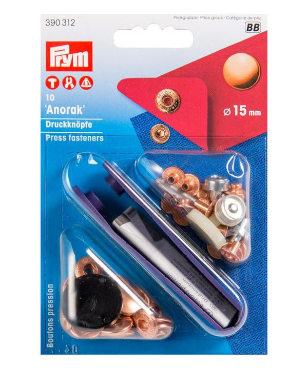 PRYM Druckknöpfe "Anorak", 15mm - verkupfert