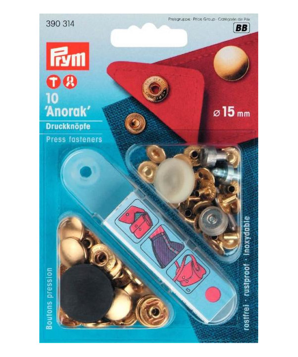 PRYM Druckknöpfe "Anorak", 15mm - goldfarbig