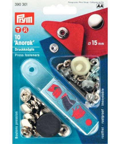 PRYM Druckknöpfe "Anorak", 15mm - silber