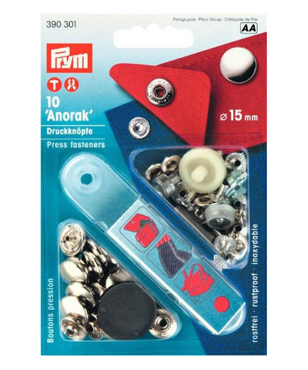 PRYM Druckknöpfe "Anorak", 15mm - silber