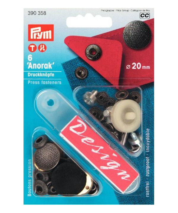 PRYM Druckknöpfe "Anorak", Spirit - 20mm - altsilber