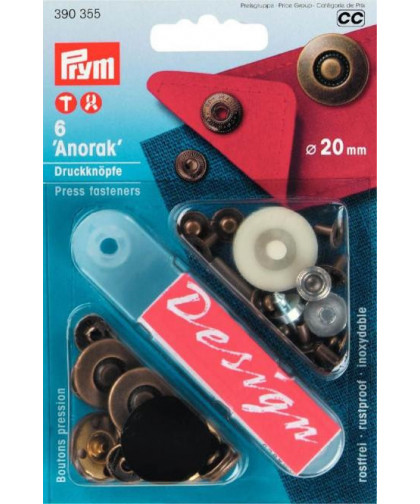 PRYM Druckknöpfe "Anorak", Reifen - 20mm - altmessing
