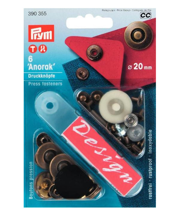 PRYM Druckknöpfe "Anorak", Reifen - 20mm - altmessing