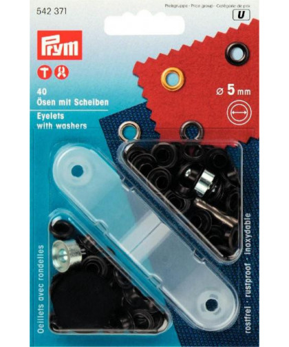 PRYM Ösen mit Scheiben, 5mm - brüniert