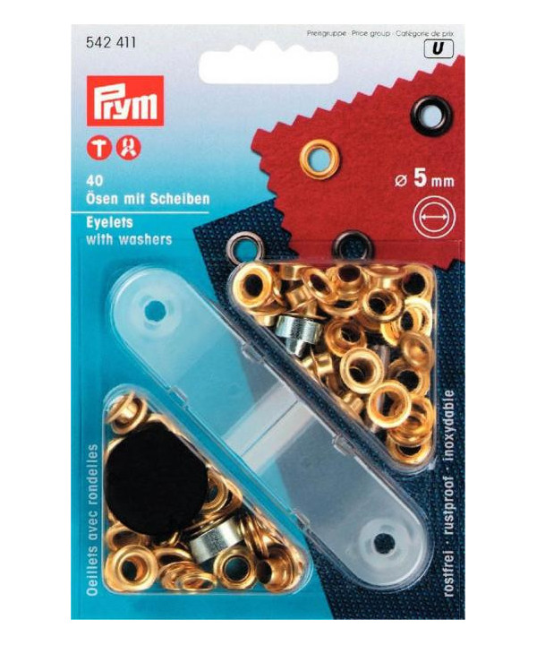 PRYM Ösen mit Scheiben, 5mm - gold