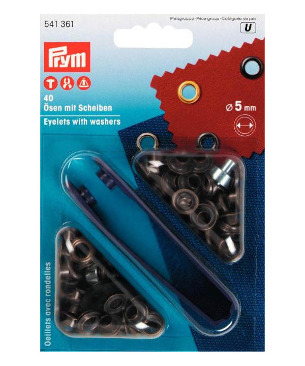 PRYM Ösen mit Scheiben, 5mm - altmessing