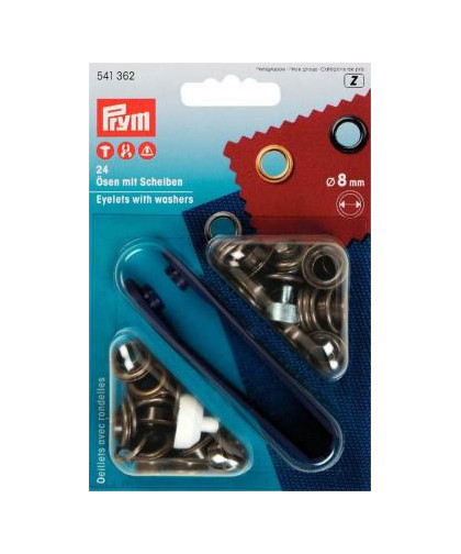 PRYM Ösen mit Scheiben, 8mm - altmessing