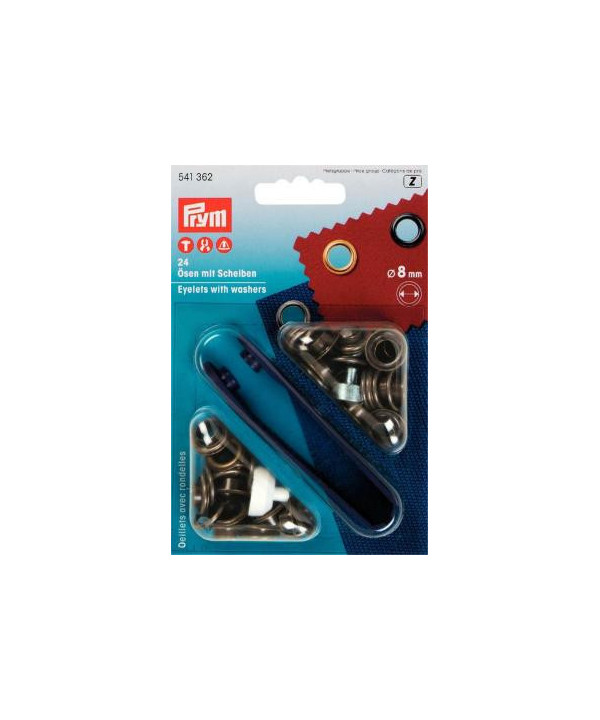 PRYM Ösen mit Scheiben, 8mm - altmessing