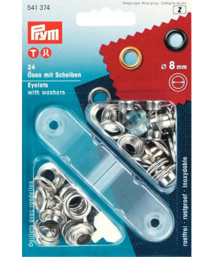 PRYM Ösen mit Scheiben, 8mm - silber