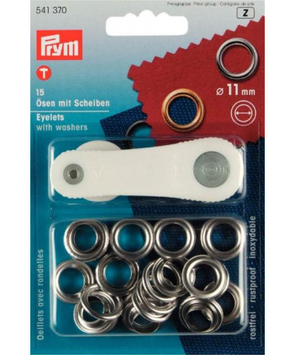 PRYM Ösen mit Scheiben, 11mm - silber