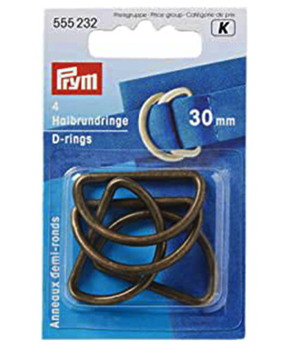 PRYM Halbrundringe / D-Ringe 30mm altmessing