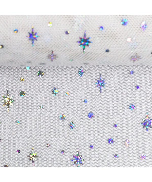 0,1m Tüll "Elsa" mit Sternen aus Hologrammfolie